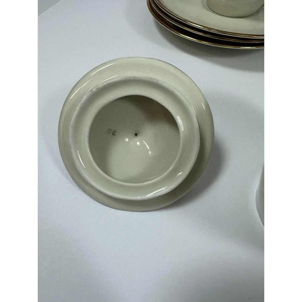Oskar Schaller Kischenlamits #20 Bavarian Tea Set For 6 Ivory Porcelain Red Trim